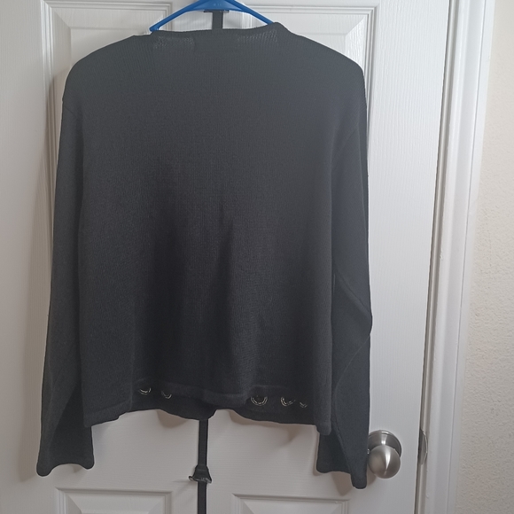 Vintage Joan Leslie Petite Large Black Gold Knit Button Up Cardigan New With Tag - Picture 8 of 12